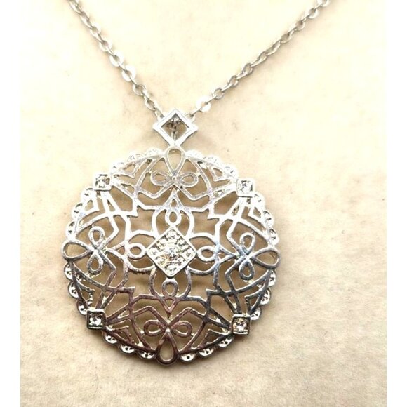 Medallion Pendant, Silver Tone With Crystal Accent Center - Picture 2 of 2